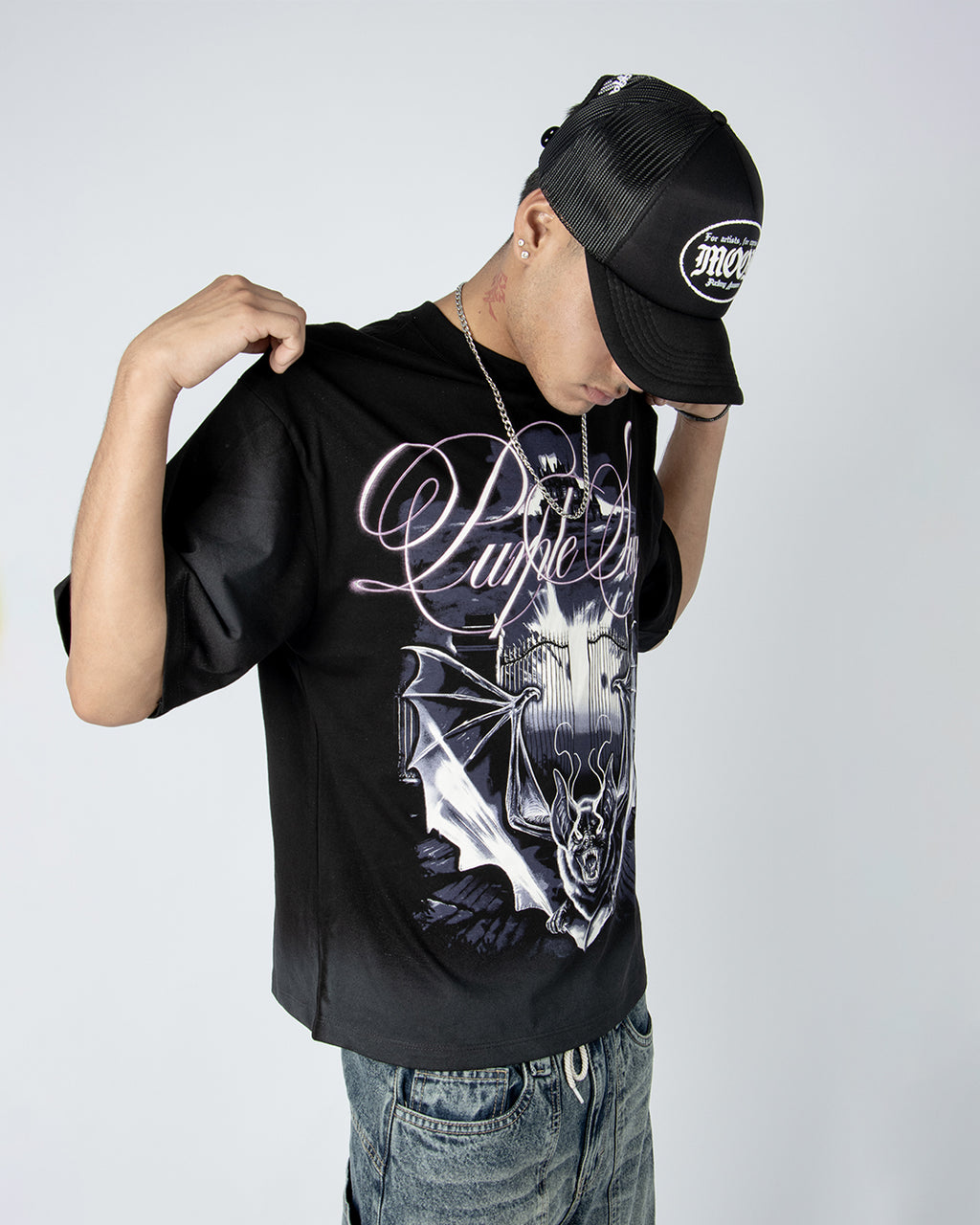 PURPLE SWAG BOXY TEE BLACK